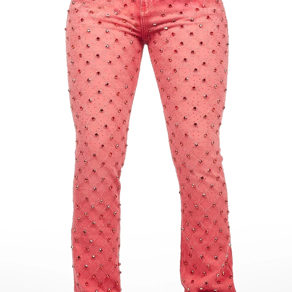 Sareka Red Rhinestone Stacked Flare Jean